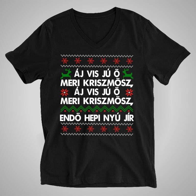 Férfi V-nyakú póló Áj Vis Jú Ö Meri Kriszmösz
