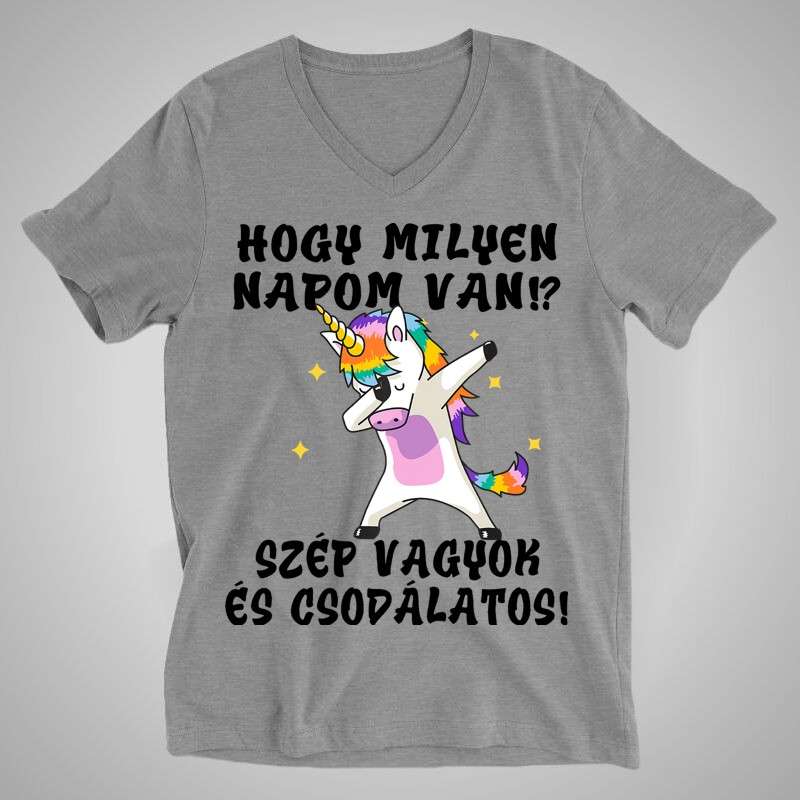 Férfi V-nyakú póló Hogy Milyen Napom Van Unikornis