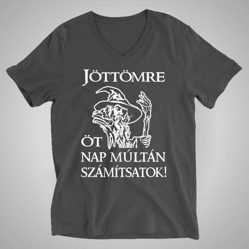 Férfi V-nyakú póló Jöttömre Öt Nap Múltán Számítsatok