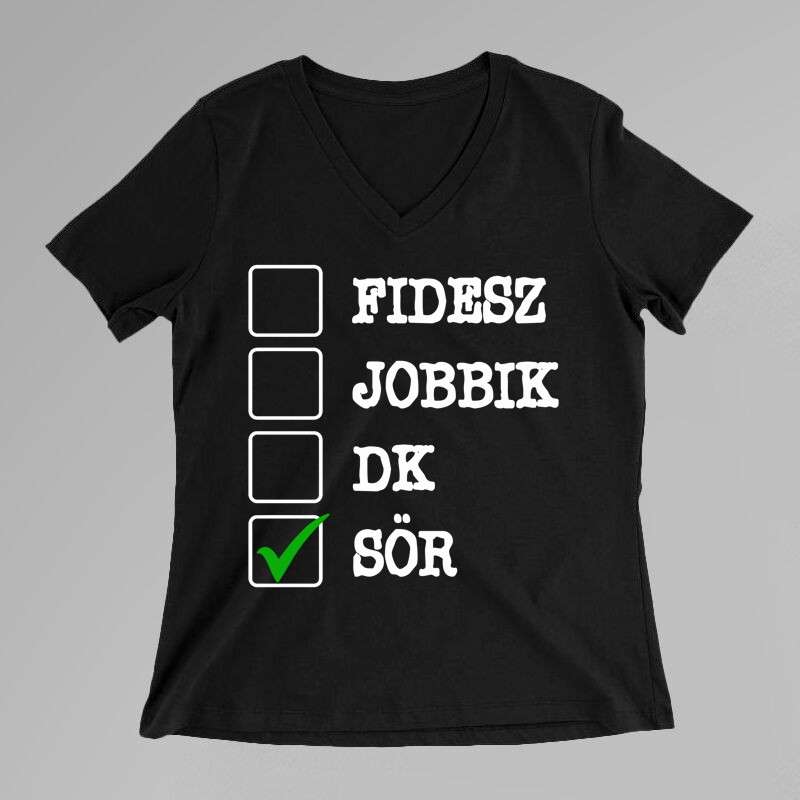 Női V-nyakú póló Fidesz Jobbik DK Sör
