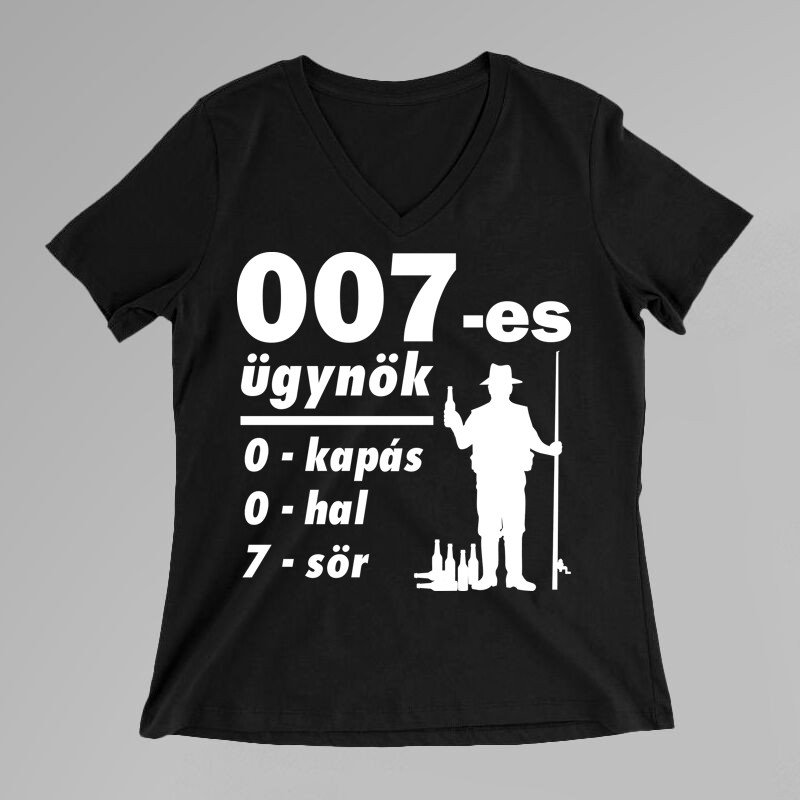 Női V-nyakú póló 007-es Ügynök HORGÁSZ