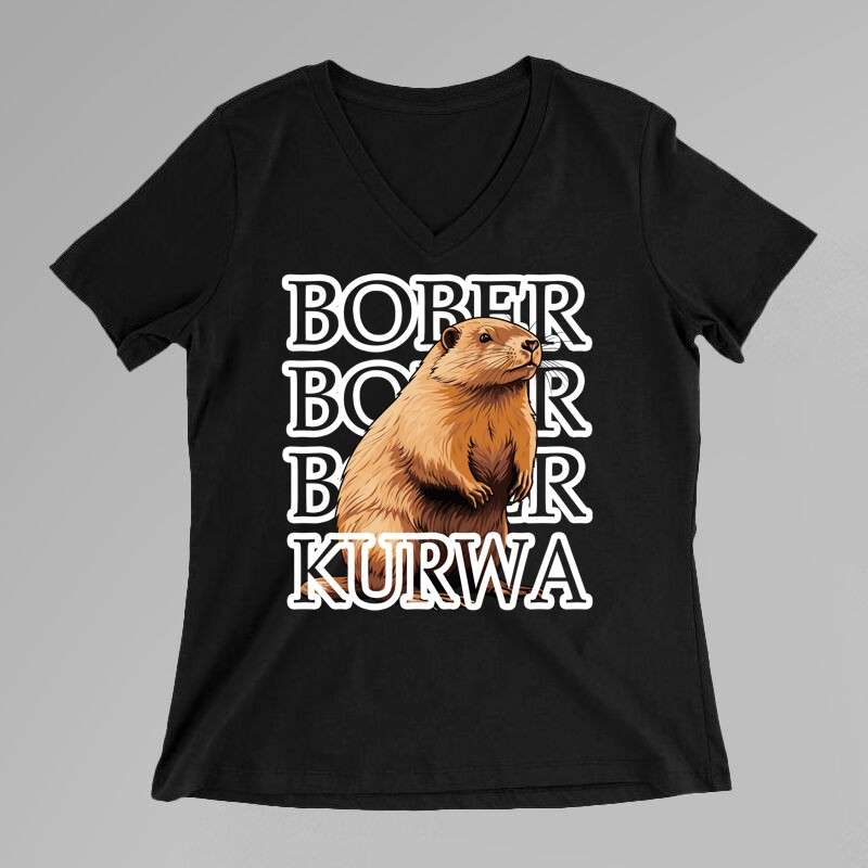 Női V-nyakú póló Bober Kurwa 2.0