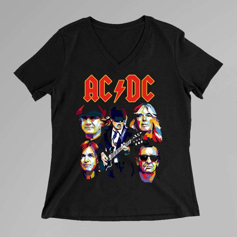 Női V-nyakú póló ACDC ART