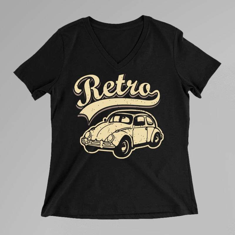 Női V-nyakú póló Retro Bogár