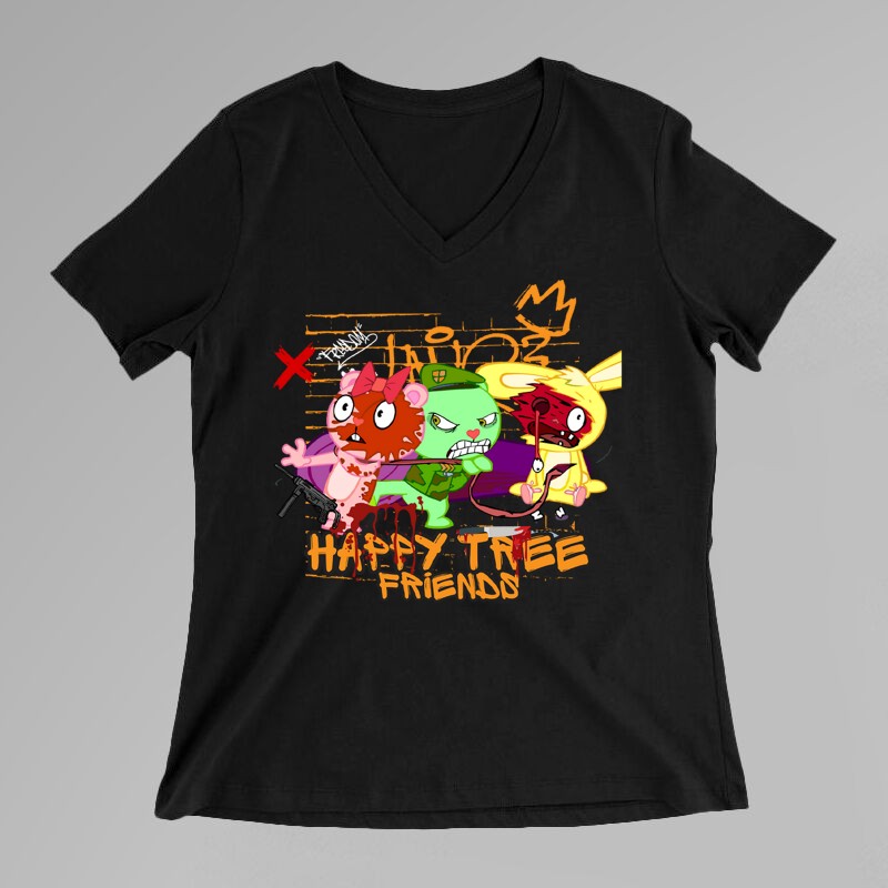 Női V-nyakú póló Happy Tree Friends Flippy