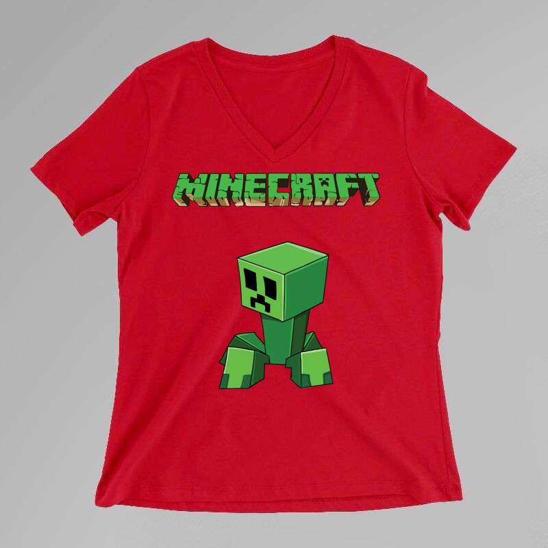 Női V-nyakú póló Minecraft Creeper 2.0