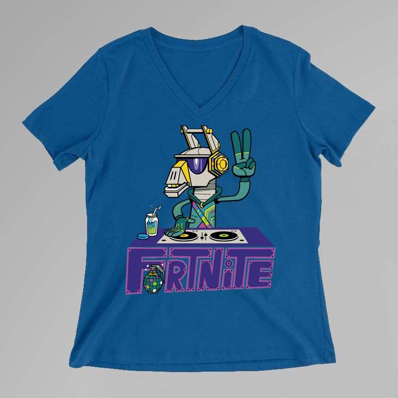 Női V-nyakú póló Fortnite DJ Láma