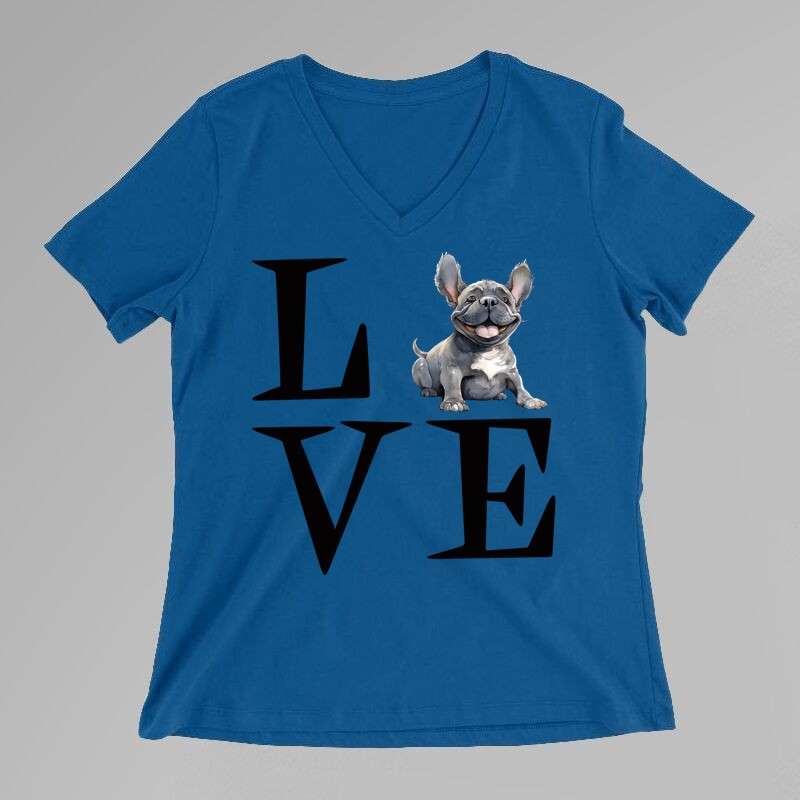 Női V-nyakú póló Love Francia Bulldog 2.0