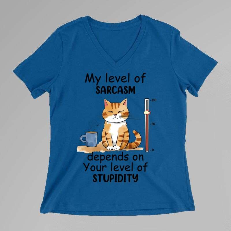 Női V-nyakú póló My Level Of Sarcasm Cat