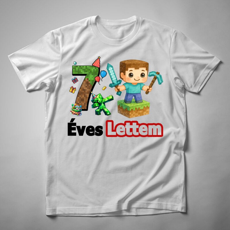 Gyerek póló Minecraft Születésnap - Életkor Változtatható