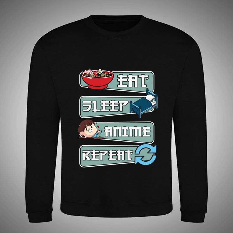 Kerek nyakú pulcsi Eat Sleep Anime