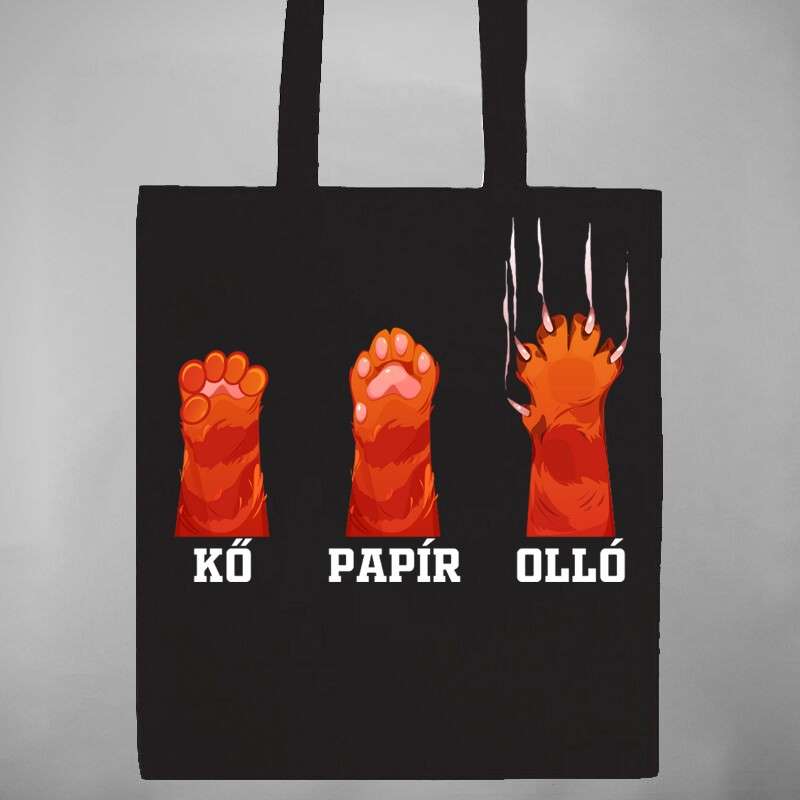 Pamut bevásárló táska Kő Papír Olló Cica
