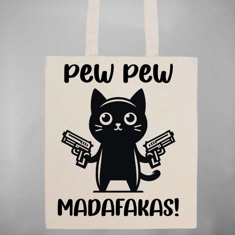 Pamut bevásárló táska Pew Pew Madafakas Cat