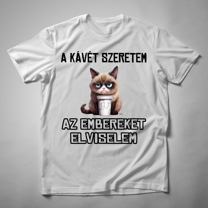 Férfi póló A Kávét Szeretem Macska
